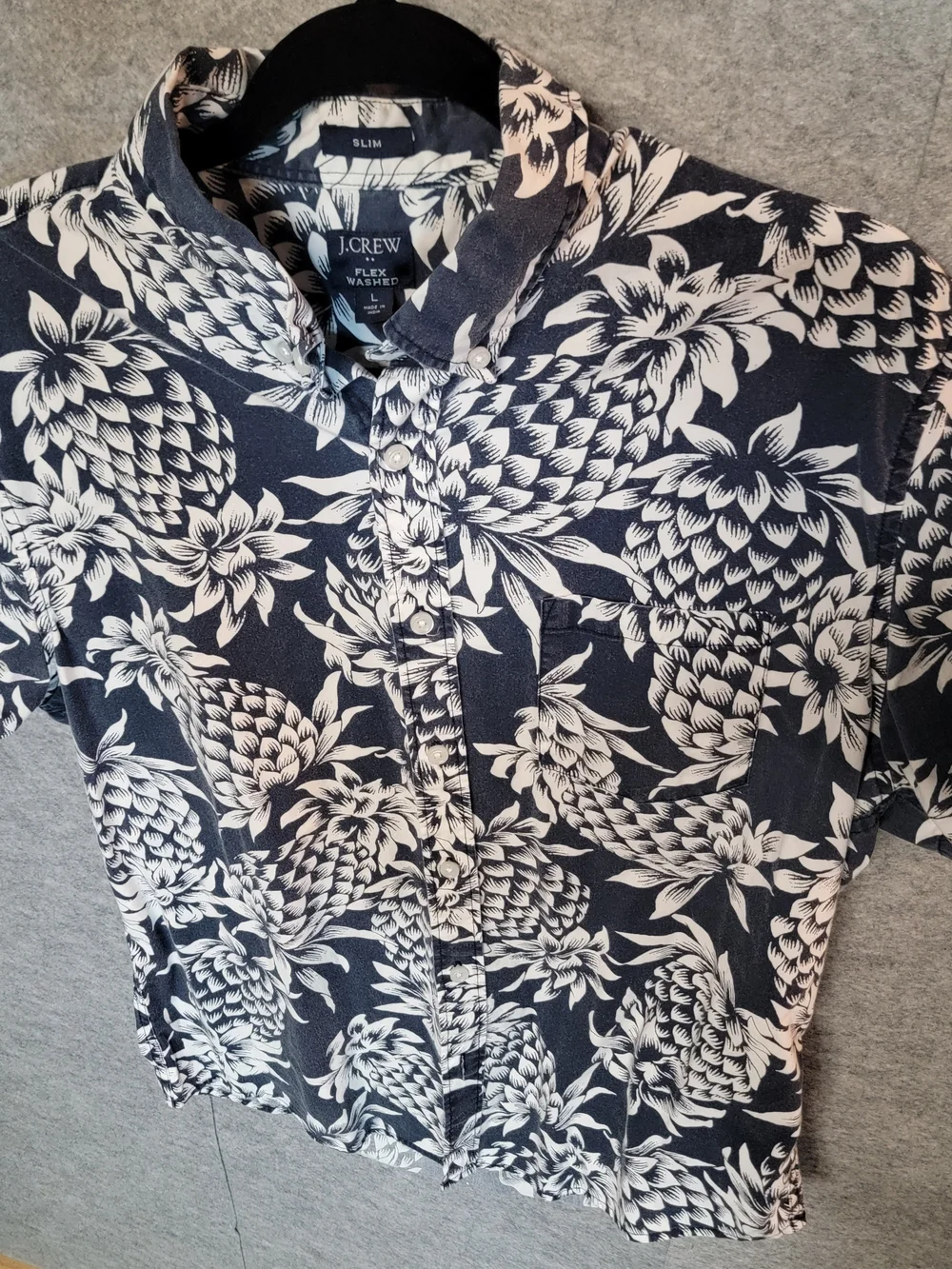 J. Crew Navy & White Pineapple Print Short-Sleeve Shirt
